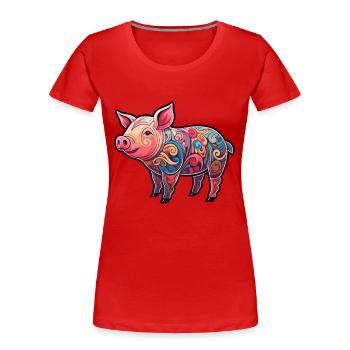 Schwein niedliche Karikatur Kawaii Aquarell Tier Haustier - Frauen Premium Bio T-Shirt - Rot - Vorne - Mia (176cm)
