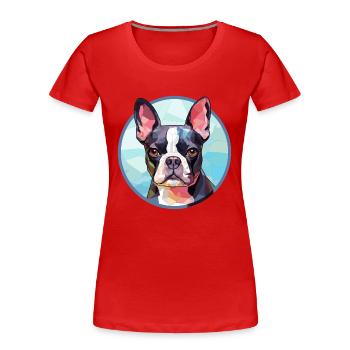 Boston Terrier Hund Bunte Karikatur - Frauen Premium Bio T-Shirt - Rot - Vorne - Mia (176cm)