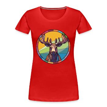 Moose Stained Glass Colorful Cartoon Kawaii Animal - Women's Premium Organic T-Shirt - red - Front - Mia (176cm)