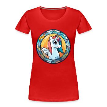 Ponny vitrail coloré dessin animé Kawaii Animal - T-shirt bio Premium Femme - rouge - Devant - Mia (176cm)