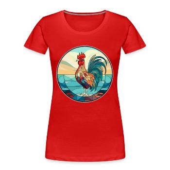 Coq vitrail coloré dessin animé Kawaii Anim - T-shirt bio Premium Femme - rouge - Devant - Mia (176cm)
