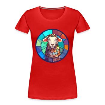 Mouton vitrail coloré dessin animé Kawaii Animal - T-shirt bio Premium Femme - rouge - Devant - Mia (176cm)