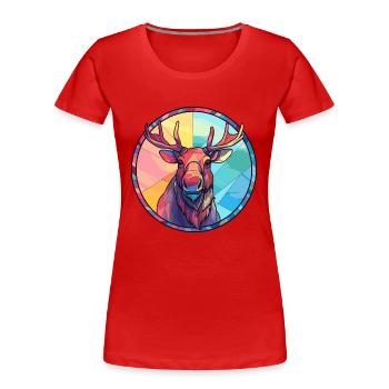 Moose Stained Glass Colorful Cartoon Kawaii Animal - Women's Premium Organic T-Shirt - red - Front - Mia (176cm)