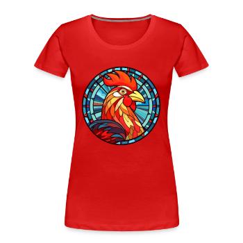 Coq vitrail coloré dessin animé Kawaii Anim - T-shirt bio Premium Femme - rouge - Devant - Mia (176cm)