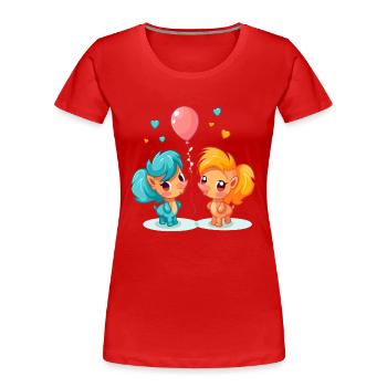 Ponny Kawaii Cartoon Pet jouant avec des ballons - T-shirt bio Premium Femme - rouge - Devant - Mia (176cm)