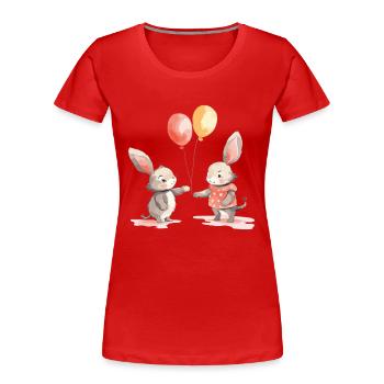 Lapins Kawaii Cartoon Pet Jouant Avec Des Ballons - T-shirt bio Premium Femme - rouge - Devant - Mia (176cm)