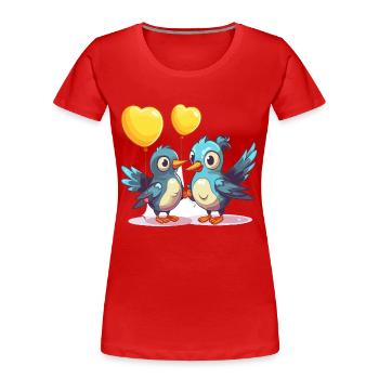 Jay Birds Kawaii Cartoon Haustier spielt mit Luftballons - Frauen Premium Bio T-Shirt - Rot - Vorne - Mia (176cm)