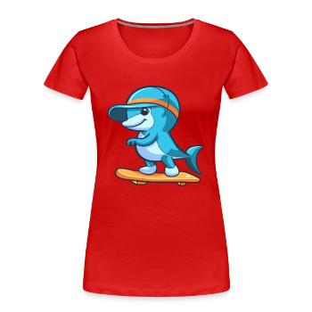Funny Dolphin Kawaii Cartoon Playing Skateboard - Women's Premium Organic T-Shirt - red - Front - Mia (176cm)