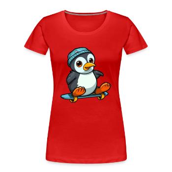 Drôle Pingouin Kawaii Cartoon Jouer Skateboard - T-shirt bio Premium Femme - rouge - Devant - Mia (176cm)