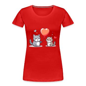 Katze und Hund Kawaii Cartoon spielen mit Luftballons - Frauen Premium Bio T-Shirt - Rot - Vorne - Mia (176cm)