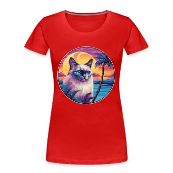 Birman Sacré Chat Race Aquarelle Dessin Animé Kawaii - T-shirt bio Premium Femme - rouge - Devant - Mia (176cm)