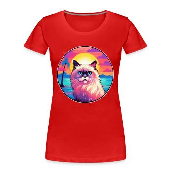 Birmanie chat race aquarelle dessin animé Kawaii animal de compagnie - T-shirt bio Premium Femme - rouge - Devant - Mia (176cm)