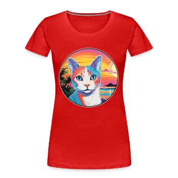 Japanische Bobtail Katze Aquarell Karikatur Kawaii - Frauen Premium Bio T-Shirt - Rot - Vorne - Mia (176cm)