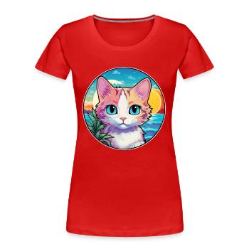 Hantilly Tiffany Katze Aquarell Cartoon Kawaii - Frauen Premium Bio T-Shirt - Rot - Vorne - Mia (176cm)