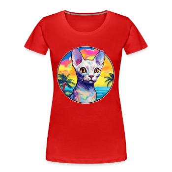 Devon Rex Chat Race Aquarelle Dessin animé Kawaii Animal de compagnie - T-shirt bio Premium Femme - rouge - Devant - Mia (176cm)