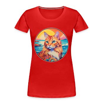 Ingwer Langhaar Katze Aquarell Karikatur Kawaii - Frauen Premium Bio T-Shirt - Rot - Vorne - Mia (176cm)