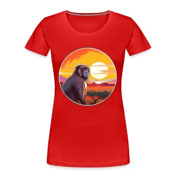 Babouin Aquarelle Colorée Dessin Animé Kawaii Animal - T-shirt bio Premium Femme - rouge - Devant - Mia (176cm)
