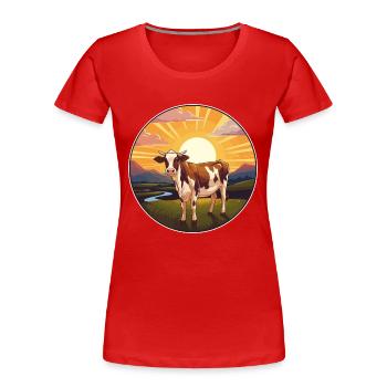 Vache Aquarelle Colorée Dessin Animé Kawaii Animal - T-shirt bio Premium Femme - rouge - Devant - Mia (176cm)