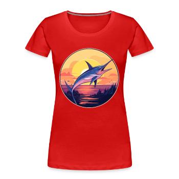 Schwertfisch Bunte Aquarell-Karikatur Kawaii Haustier - Frauen Premium Bio T-Shirt - Rot - Vorne - Mia (176cm)