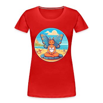 Schmetterlings-Cartoon-Yoga-Strand-Sommer-Illustration - Frauen Premium Bio T-Shirt - Rot - Vorne - Mia (176cm)