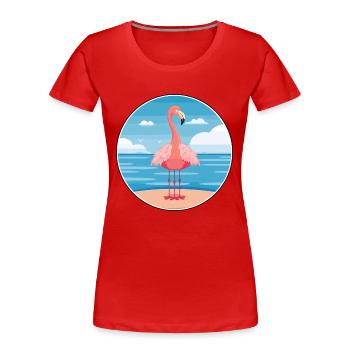 Flamant rose dessin animé Yoga plage Illustration d’été - T-shirt bio Premium Femme - rouge - Devant - Mia (176cm)
