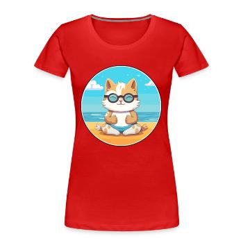 Kitten Cartoon Yoga Beach Summer Illustration - Women's Premium Organic T-Shirt - red - Front - Mia (176cm)