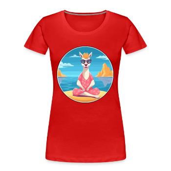 Lama Cartoon Yoga Plage Illustration D’été - T-shirt bio Premium Femme - rouge - Devant - Mia (176cm)