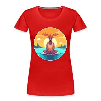 Moose Cartoon Yoga Beach Summer Illustration - Women's Premium Organic T-Shirt - red - Front - Mia (176cm)