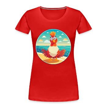 Coq Cartoon Yoga Plage Illustration D’été - T-shirt bio Premium Femme - rouge - Devant - Mia (176cm)