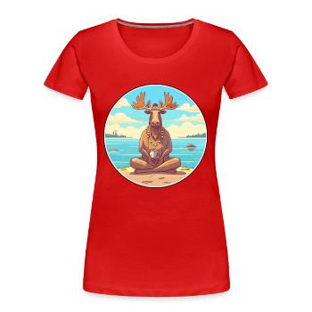 Moose Cartoon Yoga Beach Summer Illustration - Women's Premium Organic T-Shirt - red - Front - Mia (176cm)