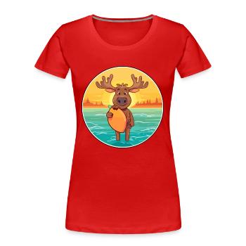 Moose Funny Cartoon Kawaii Beach Illustration - Women's Premium Organic T-Shirt - red - Front - Mia (176cm)