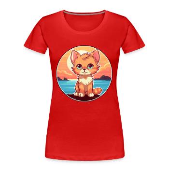 Kitten Funny Cartoon Kawaii Beach Illustration - Women's Premium Organic T-Shirt - red - Front - Mia (176cm)