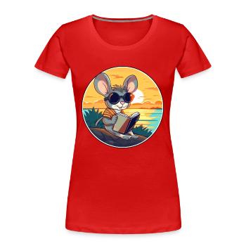 Mouse Cute Funny Cartoon Kawaii Book Beach - Women's Premium Organic T-Shirt - red - Front - Mia (176cm)