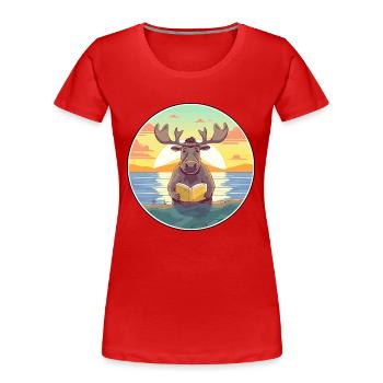 Moose Cute Funny Cartoon Kawaii Book Beach - Women's Premium Organic T-Shirt - red - Front - Mia (176cm)