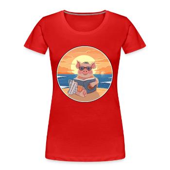Schwein-niedlicher lustiger Cartoon-Kawaii-Buch-Strand - Frauen Premium Bio T-Shirt - Rot - Vorne - Mia (176cm)