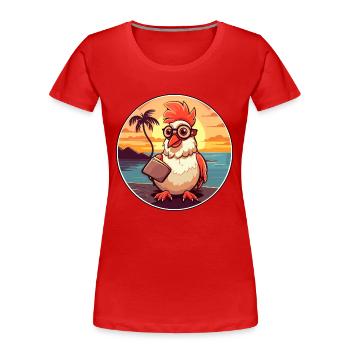 Coq Mignon Drôle Dessin Animé Kawaii Livre Plage - T-shirt bio Premium Femme - rouge - Devant - Mia (176cm)