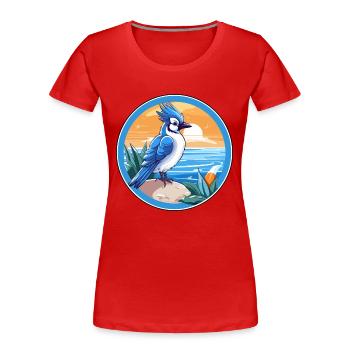 Blue Jay Bird Watercolor Cartoon Kawaii Animal Pet - Women's Premium Organic T-Shirt - red - Front - Mia (176cm)