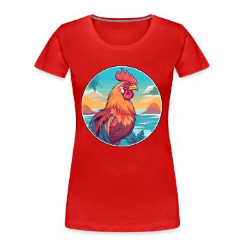 Coq aquarelle dessin animé Kawaii Clipart Animal - T-shirt bio Premium Femme - rouge - Devant - Mia (176cm)