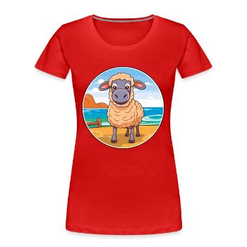 Mouton aquarelle dessin animé Kawaii Clipart Animal - T-shirt bio Premium Femme - rouge - Devant - Mia (176cm)