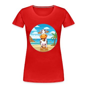 Vache aquarelle dessin animé kawaii clipart animal - T-shirt bio Premium Femme - rouge - Devant - Mia (176cm)