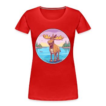 Moose Watercolor Cartoon Kawaii Clipart Animal - Women's Premium Organic T-Shirt - red - Front - Mia (176cm)