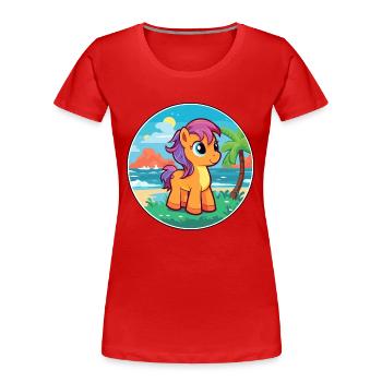 Ponny aquarelle dessin animé Kawaii Clipart Animal - T-shirt bio Premium Femme - rouge - Devant - Mia (176cm)