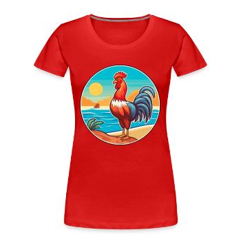 Coq aquarelle dessin animé Kawaii Clipart Animal - T-shirt bio Premium Femme - rouge - Devant - Mia (176cm)