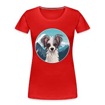 Chien chinois à crête race Cartoon Kawaii Watercolo - T-shirt bio Premium Femme - rouge - Devant - Mia (176cm)