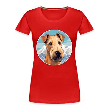 Irish Terrier Dog Breed Cartoon Kawaii Watercolor - Women's Premium Organic T-Shirt - red - Front - Mia (176cm)