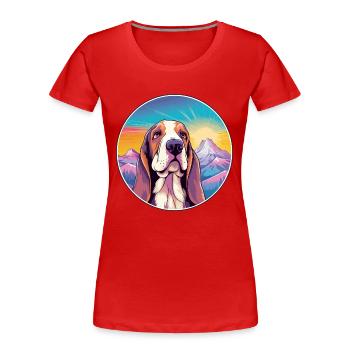 Basset Hund Hund Rasse Cartoon Kawaii Aquarell - Frauen Premium Bio T-Shirt - Rot - Vorne - Mia (176cm)