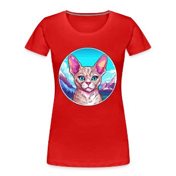 Devon Rex chat coloré dessin animé aquarelle Illustra - T-shirt bio Premium Femme - rouge - Devant - Mia (176cm)