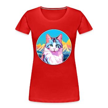 Japanische Bobtail-Katze Buntes Cartoon-Aquarell I - Frauen Premium Bio T-Shirt - Rot - Vorne - Mia (176cm)