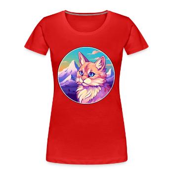 Somali Katze Bunte Karikatur Aquarell Illustration - Frauen Premium Bio T-Shirt - Rot - Vorne - Mia (176cm)