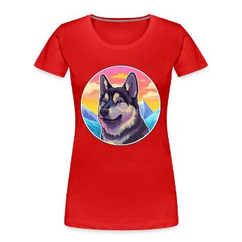 Norwegian Elkhound Dog Breed Cartoon Kawaii Waterc - Women's Premium Organic T-Shirt - red - Front - Mia (176cm)